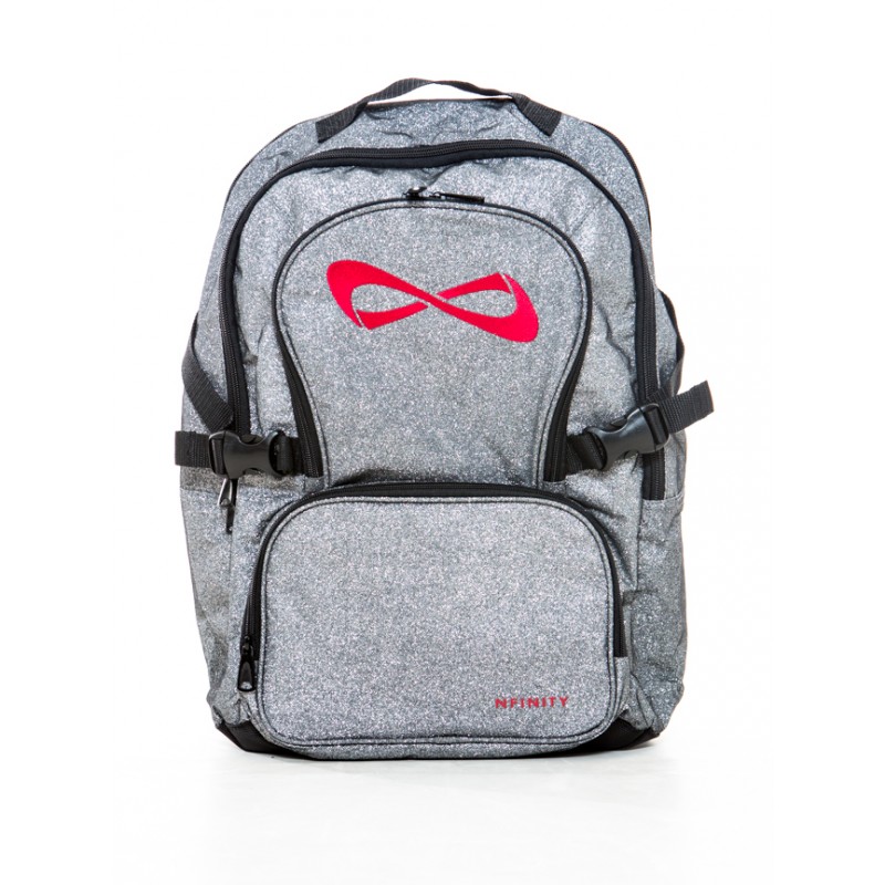grey and red backpack
