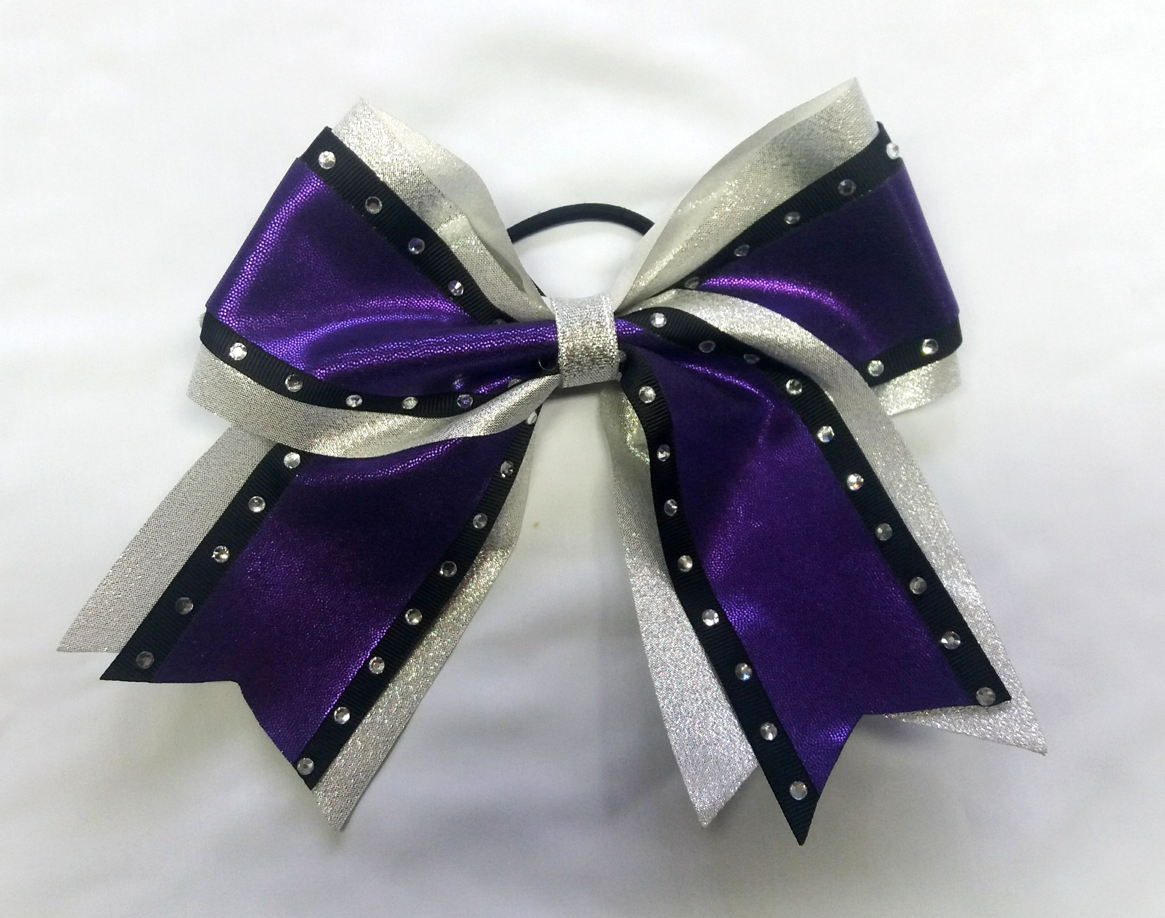 metallic purple and silver cheer bow cheer world